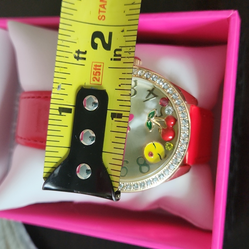 NWT ❗️ Betsey Johnson red gold rhinestones cherry faux leather watches - Picture 13 of 13